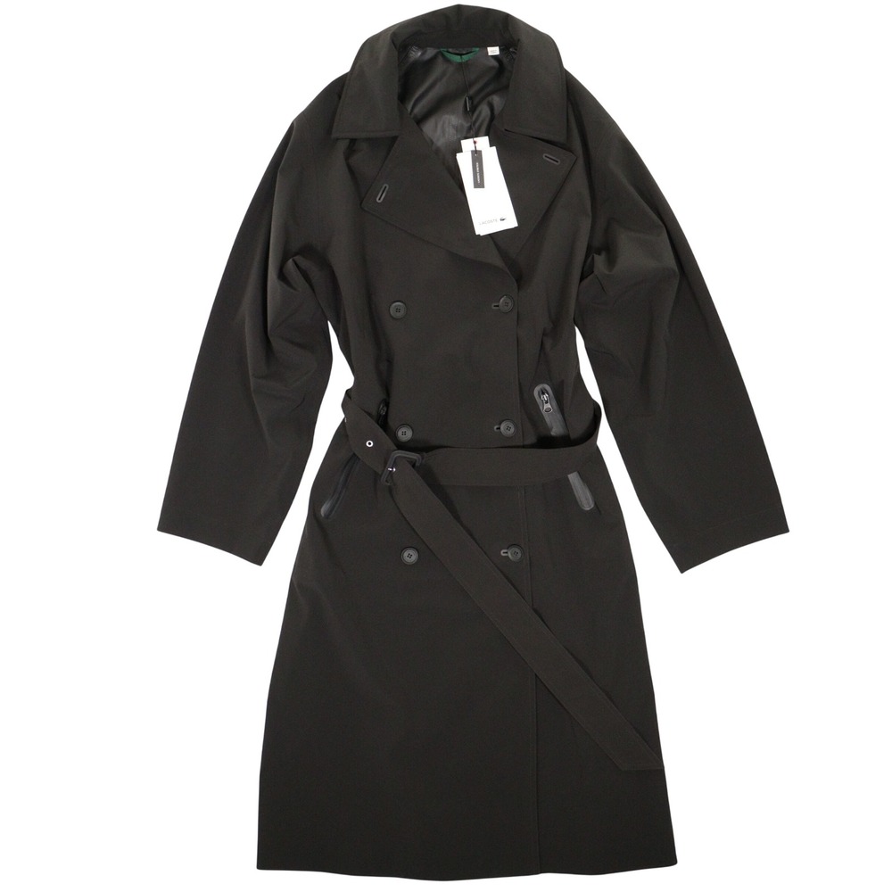Lacoste Trench Coat Waterproof Breathable Stretch Black Women 38/M NWT - NO HOOD